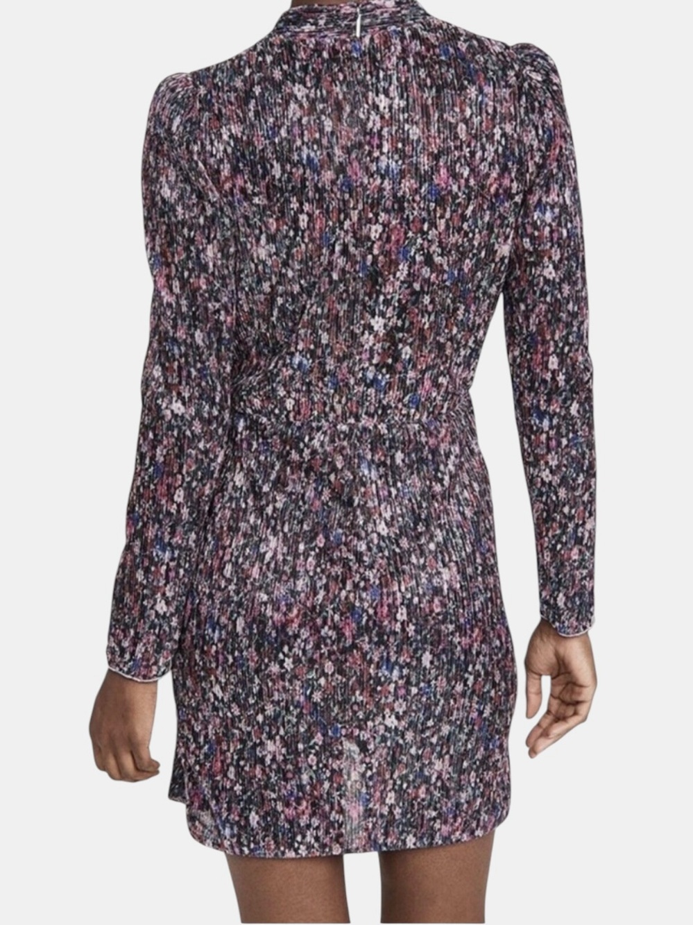 Saylor Bernadette draped faux wrap floral metallic‎ long sleeve cocktail dress L - Picture 4 of 15